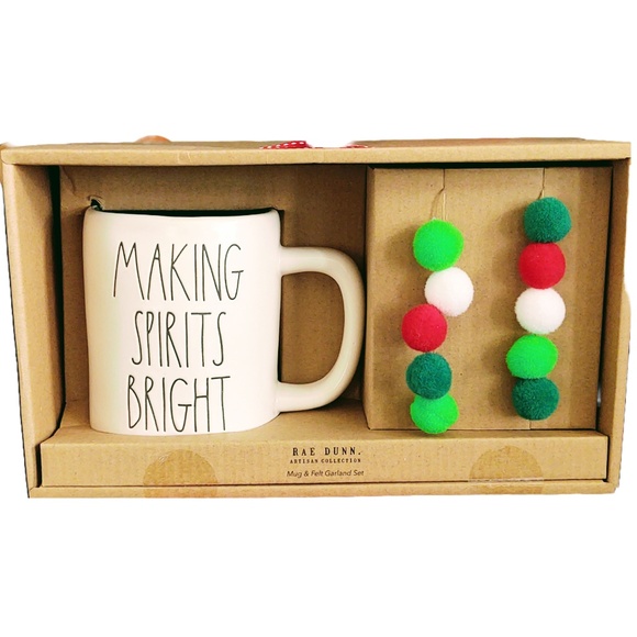 NIB RAE DUNN MAKING SPIRITS BRIGHT MUG & FELT GARLAND GIFT SET, COFFEE COCOA TEA - Picture 1 of 6
